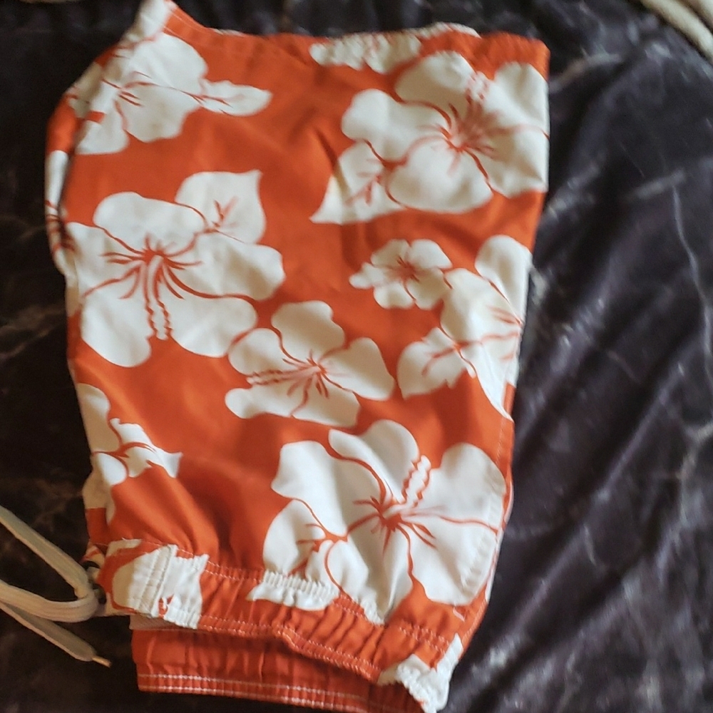 Sonoma Vibrant Orange Swim Trunks Hawaiian Orange Floral Flowers Excellent Large - Picture 8 of 15